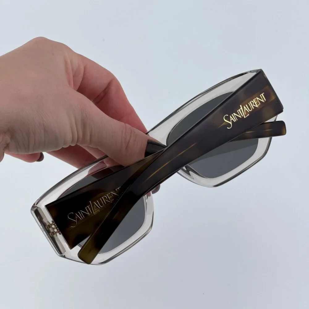 Saint Laurent SL740 003 BRAND NEW Sunglasses Beige Havana Silver Square …